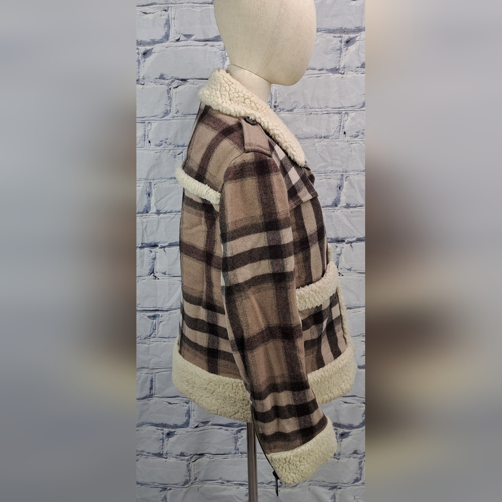 Burberry Brit Women's Wool Jacket Nova Check Faux Shearling Winter Bomber 6 US - Picture 5 of 15